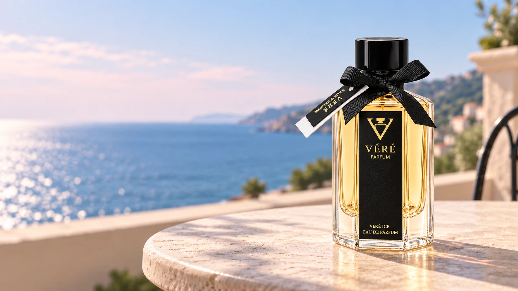 海岸日光与蓝色远景中的 VÉRÉ 香水