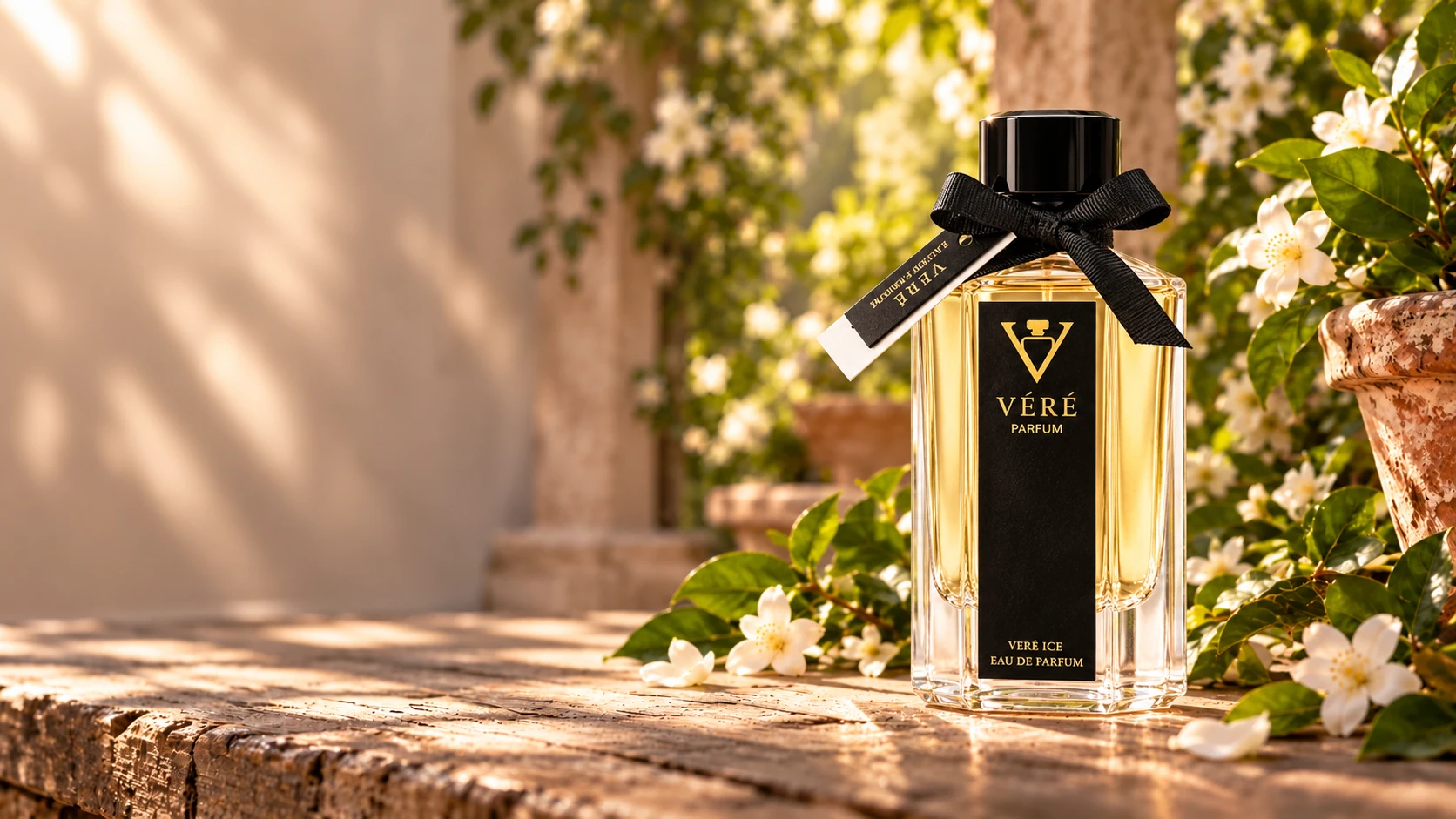 复古粉与深叶绿光影中的 VÉRÉ 芒果与奶香茉莉香水