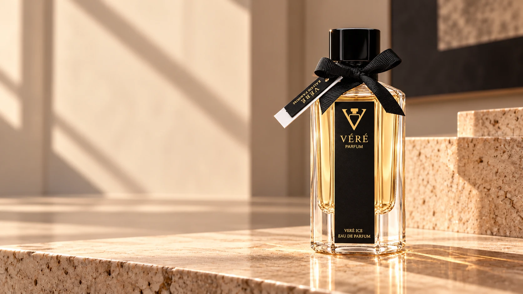 柔金与黑光影中的 VÉRÉ 蜂蜜与玫瑰香水