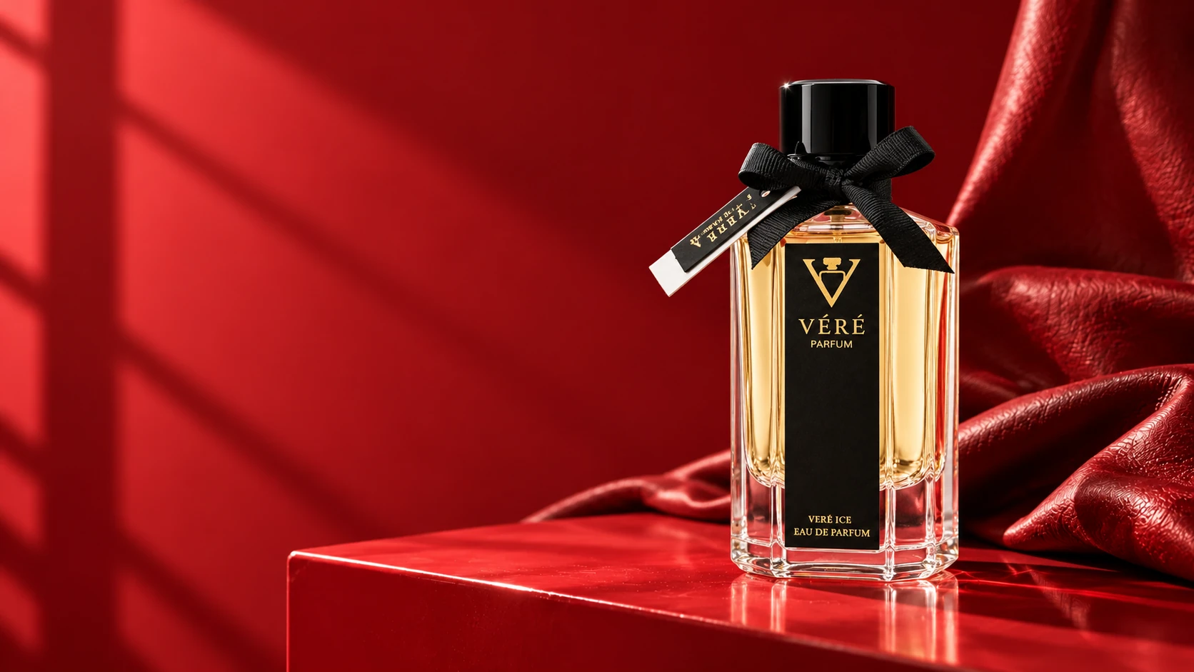 明红与奶白光影中的 VÉRÉ 草莓与奶香玫瑰香水